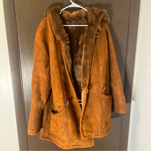 Vintage Maxima Faux Suede Leather Jacket Faux Fur Lining Pockets Heavy Brown XS - Picture 11 of 11